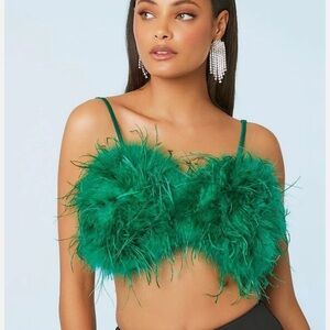 Elegant Green Feathered Women's Top